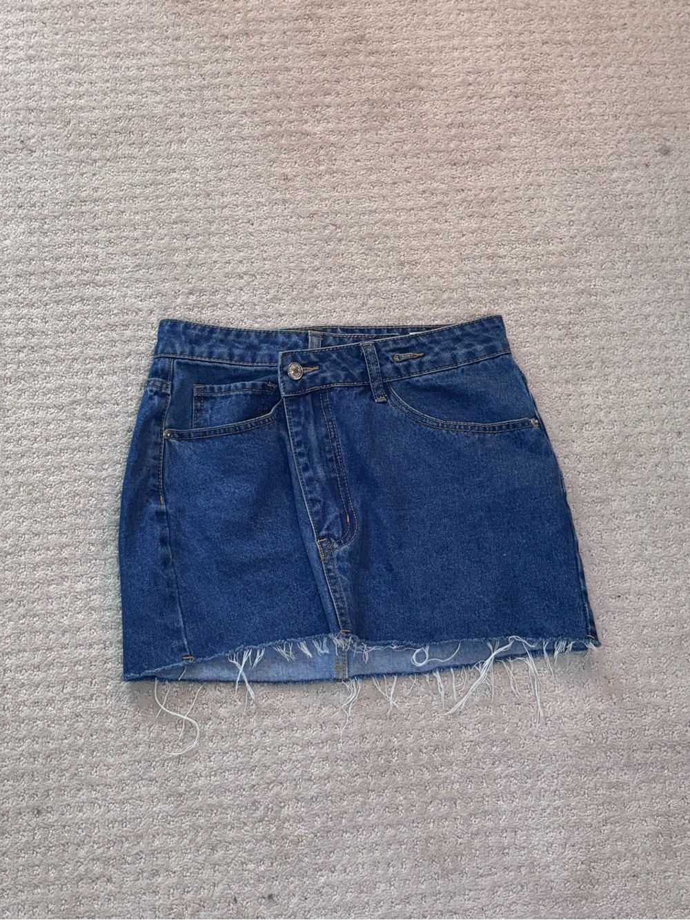 SHEIN Dark Blue Distressed Raw-Hem Denim Mini Skirt